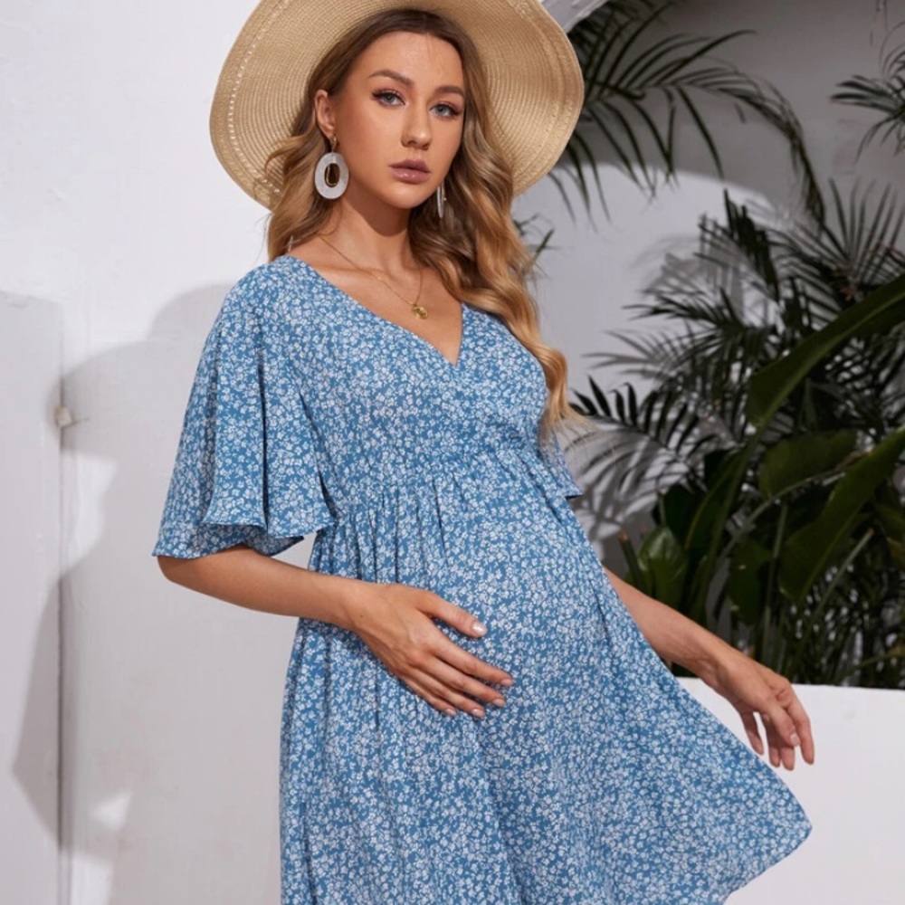 Blue floral maternity mini dress